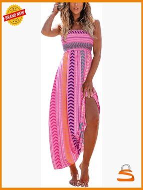 Spaghetti Strap Boho Maxi Dress Smocked Sleeveless Flowy Summer Long Dress